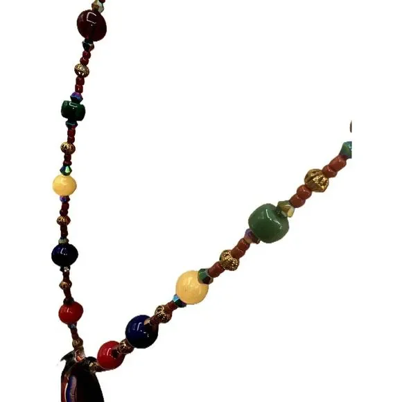 NEW Multicolor Murano Glass Beads Pendant Necklace Handcrafted Abstract Design - Picture 10 of 15